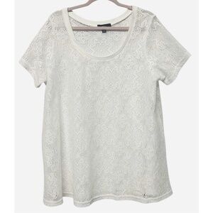 Ellos White Lace Short Sleeve Swim Cover or Summer‎ Blouse Size Large Shirt